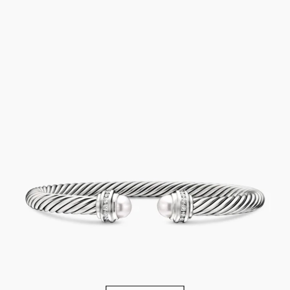 David Yurman Silver Cable Bracelet with Pearls